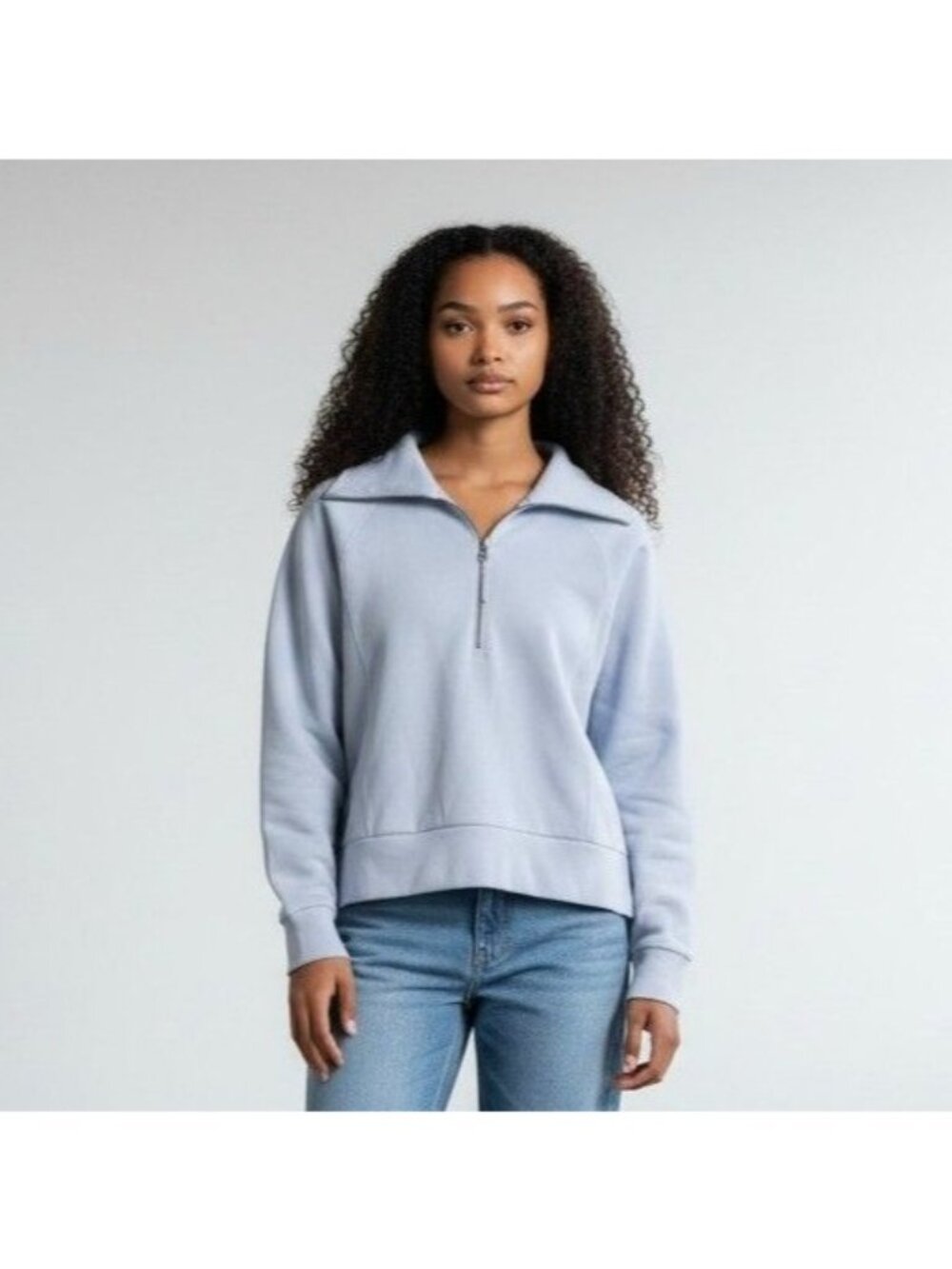 Spanx AirEssentials Half-Zip Sweatshirt Womens S Light Blue Athleisure Pullover